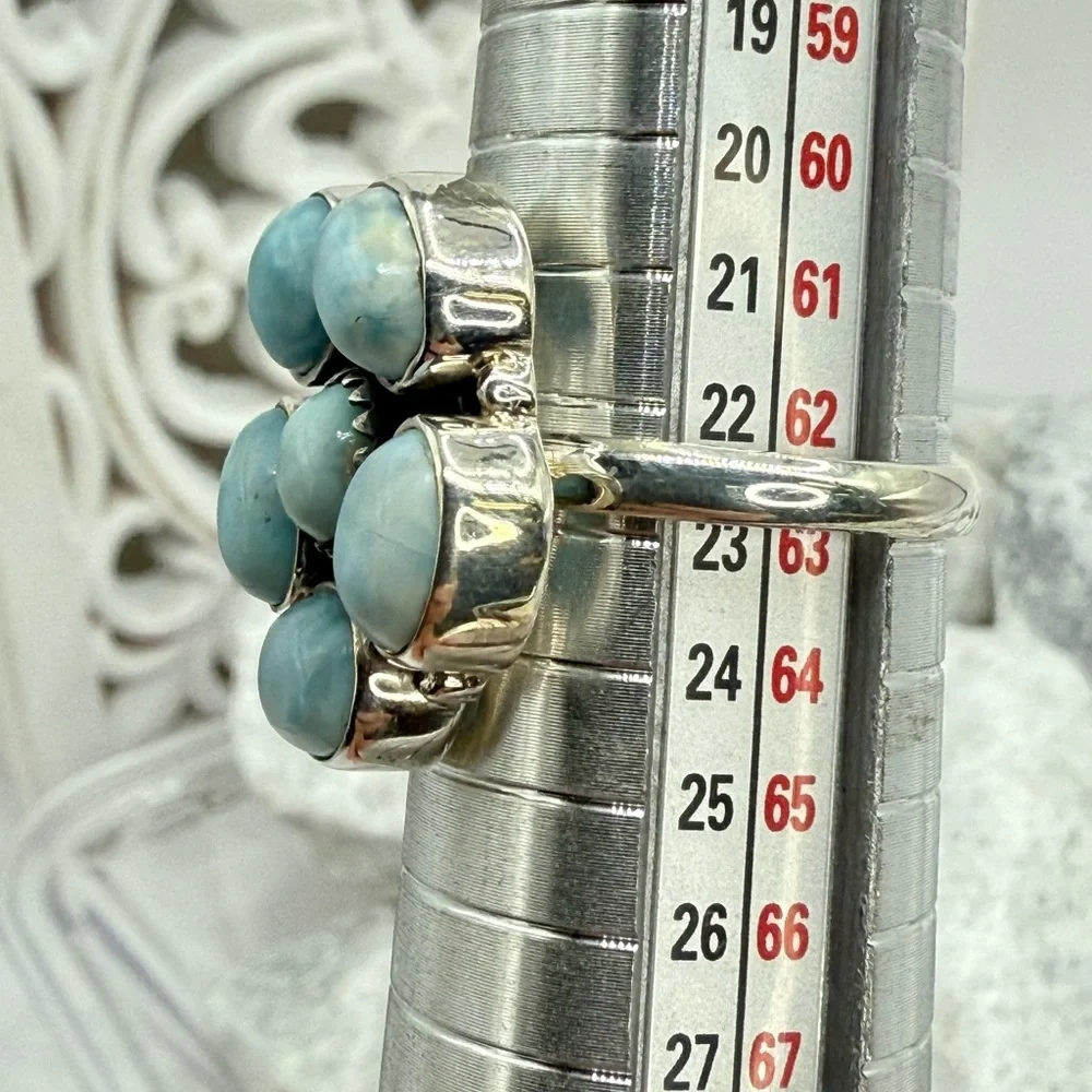 Sterling Silver Larimar Floral Cluster Ring Size 10 Boho Southwestern 925